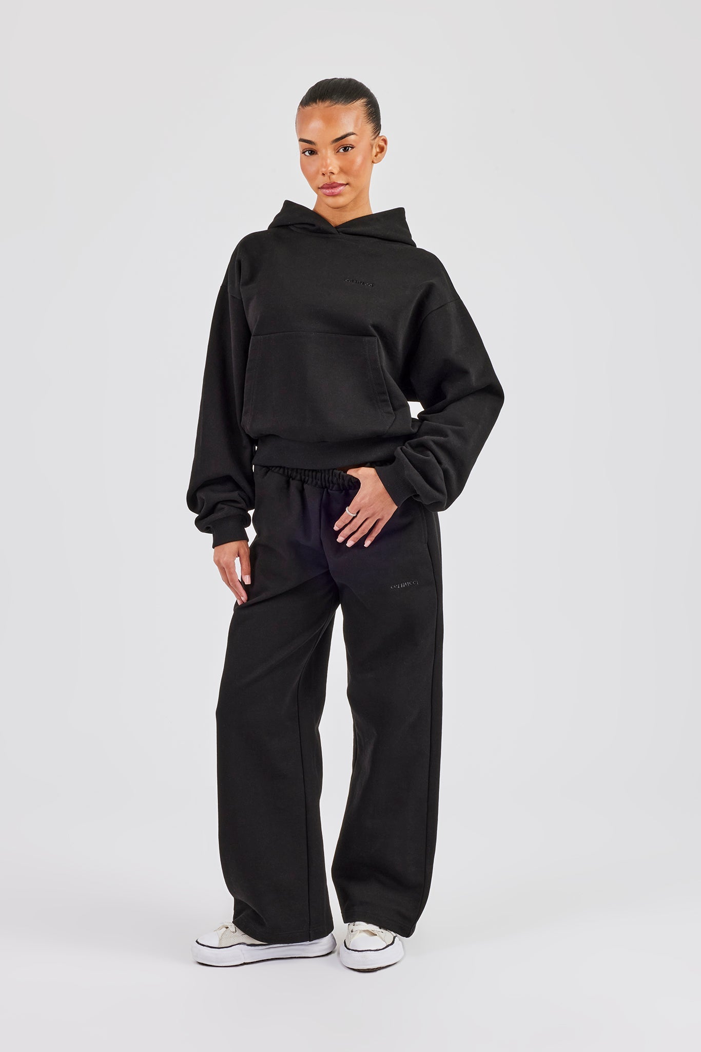 Cernucci Bubble Boxy Hoodie & Wide Leg Jogger - Black